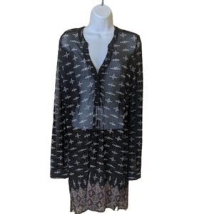 Black Sheer Boho Tunic Blouse Size Large